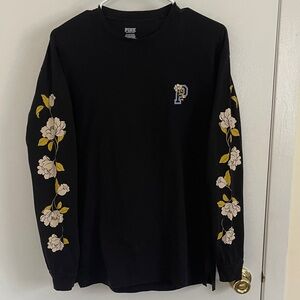 PINK Victoria's Secret Black Floral Long Sleeve Tee